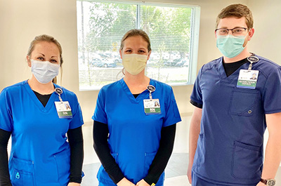 Left to right: Siri Larratt, RN, BSN; Rebecca Labrie, RN, BSN, CCRN; Tyler Smithwick, Exercise Physiologist