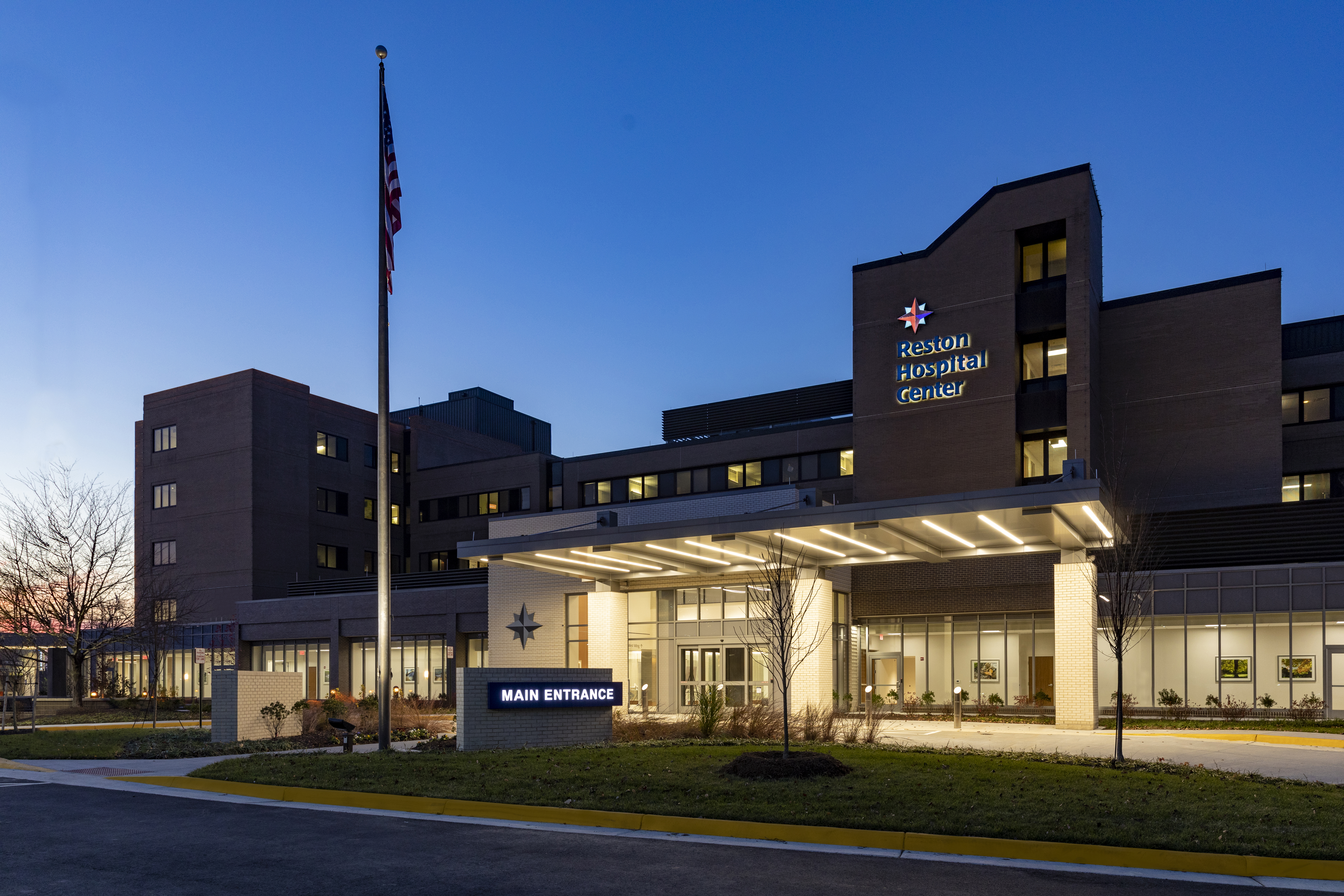 Reston Hospital Center exterior evening photo