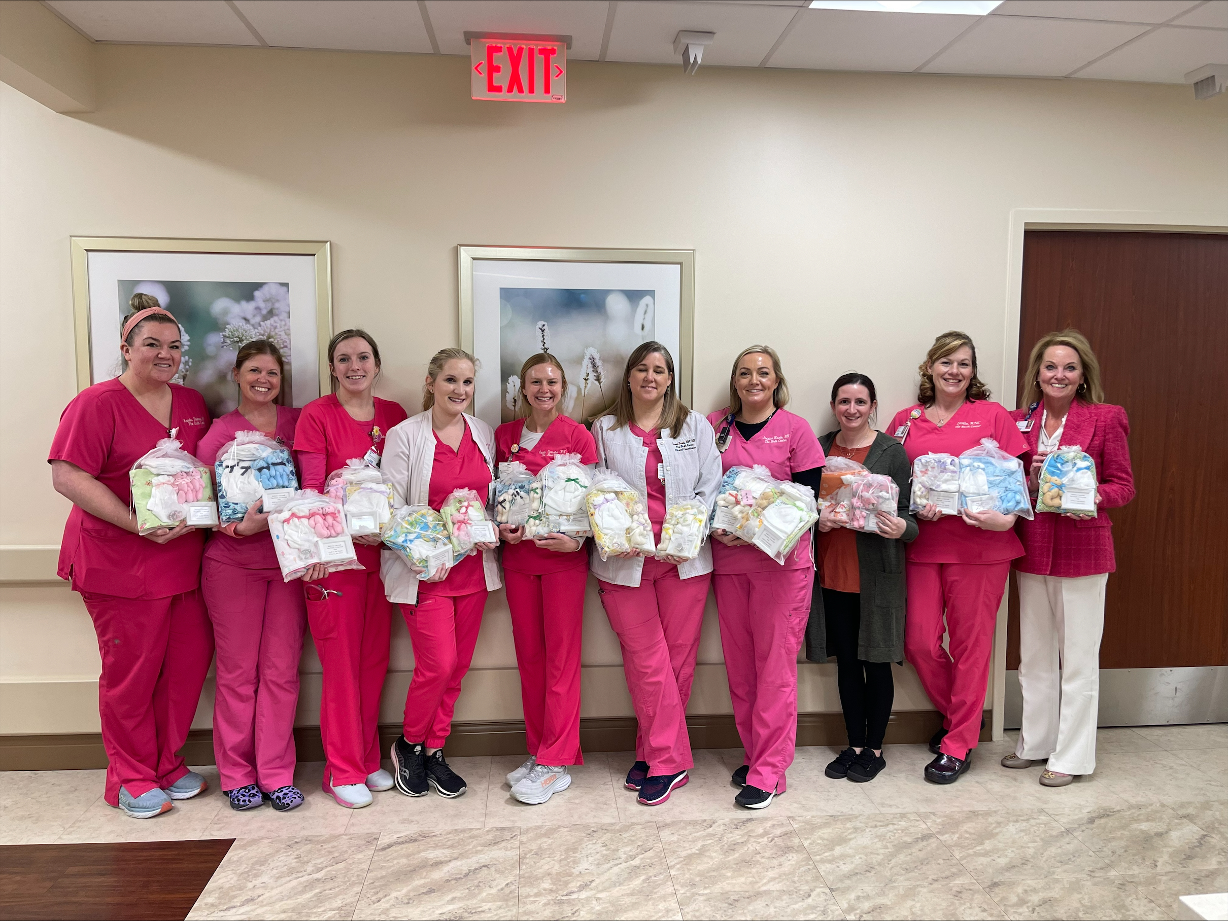 Colleagues at the Birth Center at TriStar Hendersonville hold several Blayklee’s Bags