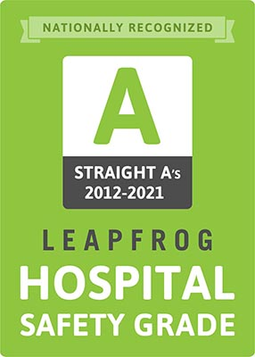 Nationally Recognized - Straight A's 2019-2021 - Leapfrog Hospital Safety Grade
