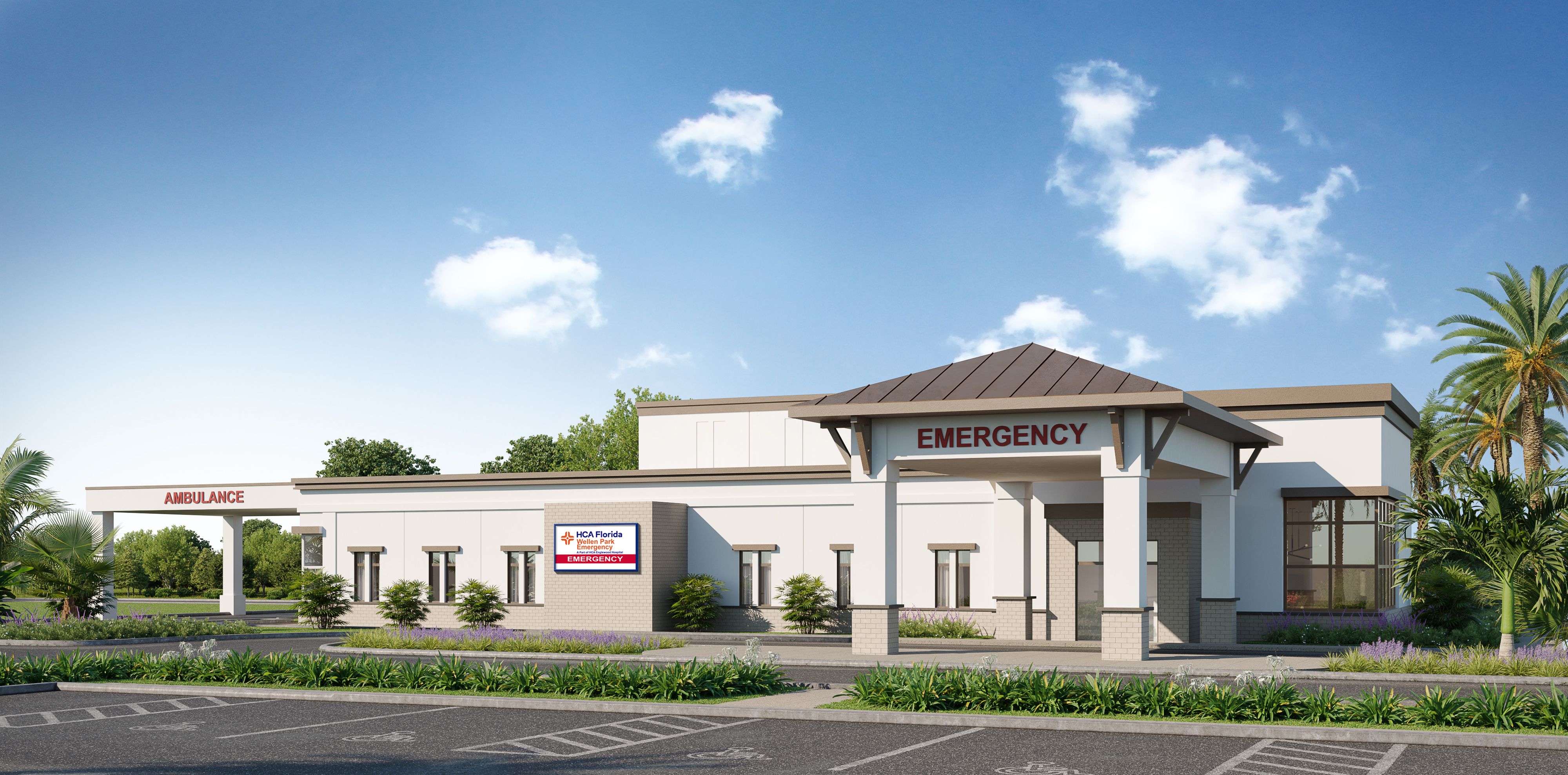 Architectural rendering - HCA Florida Englewood Hospital celebrated the expansion of emergency healthcare services to the Wellen Park residential community with a groundbreaking ceremony.