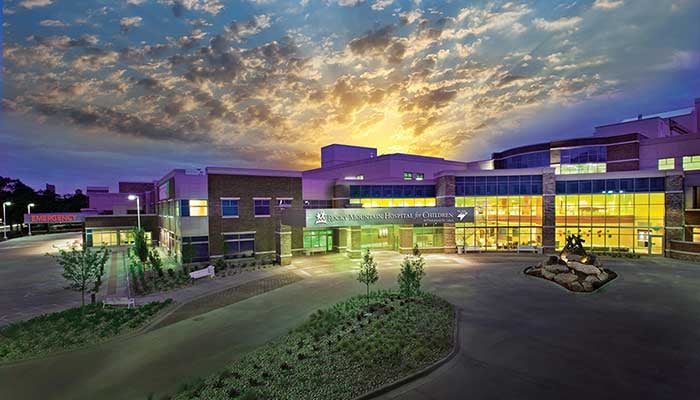 Exterior view of Rocky Mountain Hospital for Children at Presbyterian/St. Luke's Medical Center at dawn.
