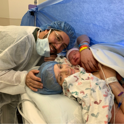 Dr. Carmen Vandal and husband and baby after C-Section