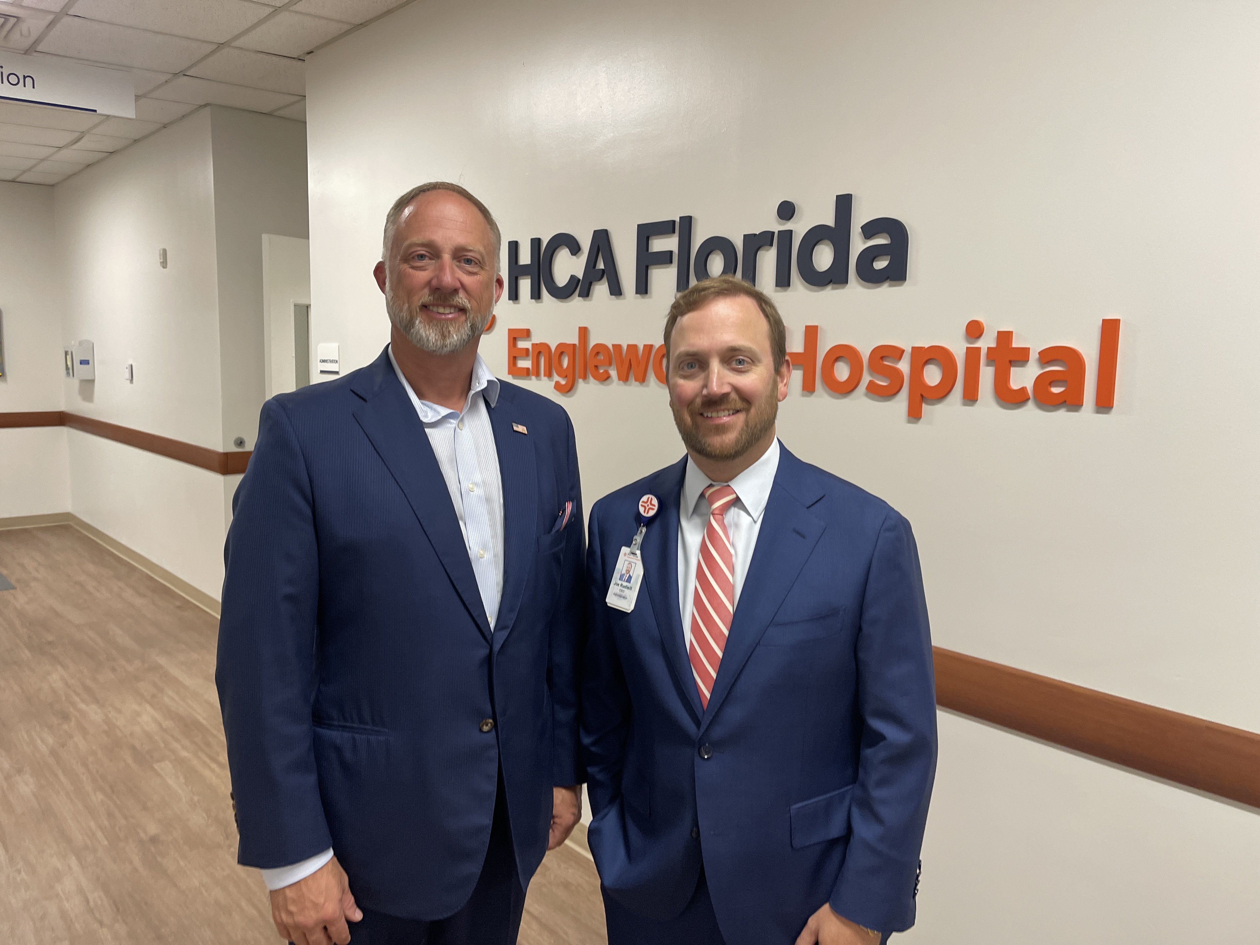 Danny Nix and Joe Rudisill, CEO of HCA Florida Englewood Hospital, pose for camera