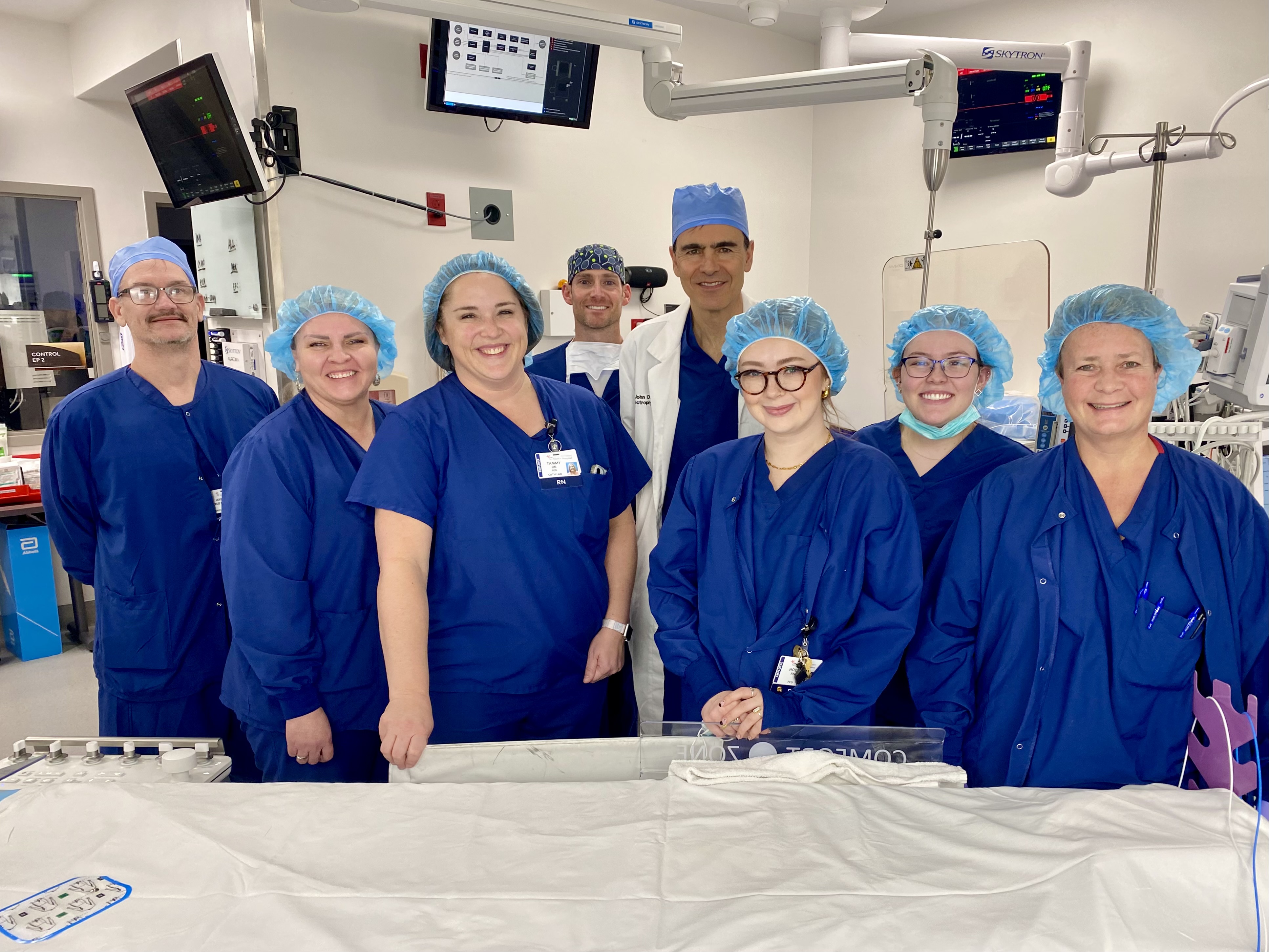 Dr. John Day, a cardiologist at the Heart Center at St. Mark’s and the physician executive of Cardiovascular Services for MountainStar Healthcare, poses with clinical staff to document Utah’s first-in-state new pulsed field ablation procedure for treating AFib. The procedure was performed on Monday, March 4, 2024.