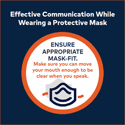 Effective Communication While Wearing a Protective Mask. Ensure appropriate mask-fit. Make sure you can move your mouth enough to be clear when you speak.