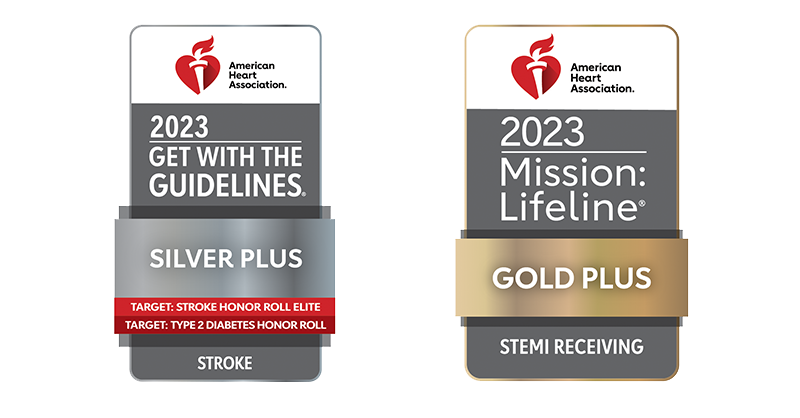 American Heart Association. 2023 Get with the Guidelines. Silver Plus. Target: Stroke Honor Roll Elite. Target: Type 2 Diabetes Honor Roll. Gold Plus. STEMI Receiving.